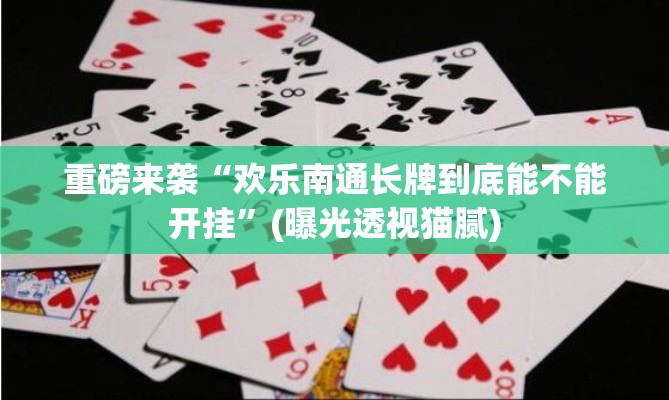 重磅来袭“欢乐南通长牌到底能不能开挂	”(曝光透视猫腻)