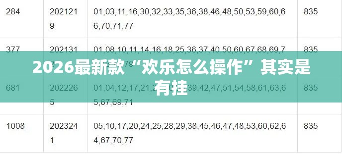 2026最新款“欢乐怎么操作”其实是有挂