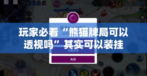 玩家必看“熊猫牌局可以透视吗”其实可以装挂